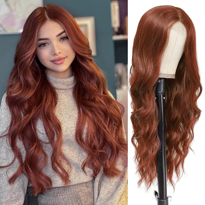 NAYOO Warm Beige Blonde Wig for Women, 26 Inch Long Wavy Synthetic Wig