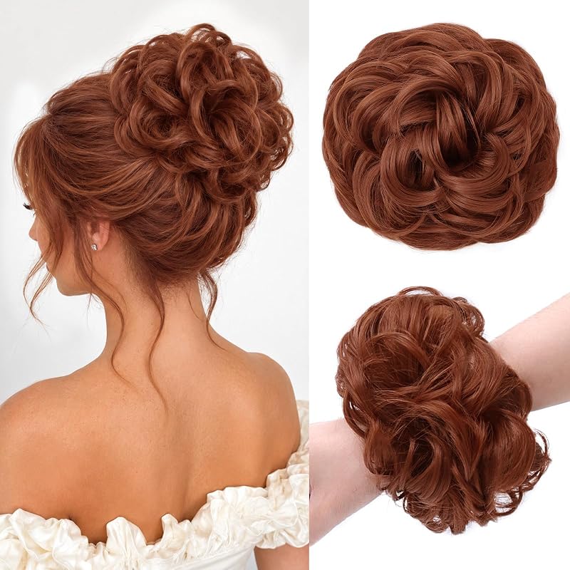 Large Messy Bun Hair Piece Wavy Curly Chignon Scrunchies Updo for Women