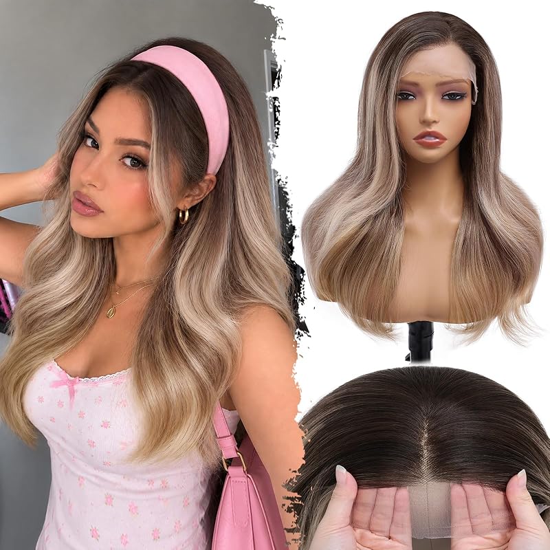 13x4 Lace Front Wigs for Women，22 Inch Beige Blonde Balayage Layered Wigs