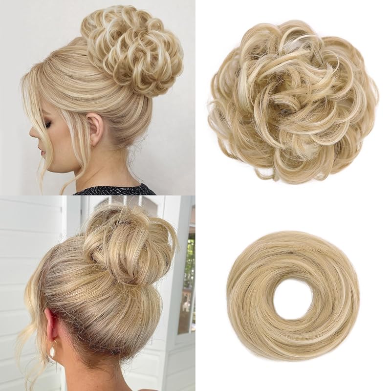 2PCS Messy Bun Hair Pieces Synthetic Hairpieces For Women Dirty Blonde