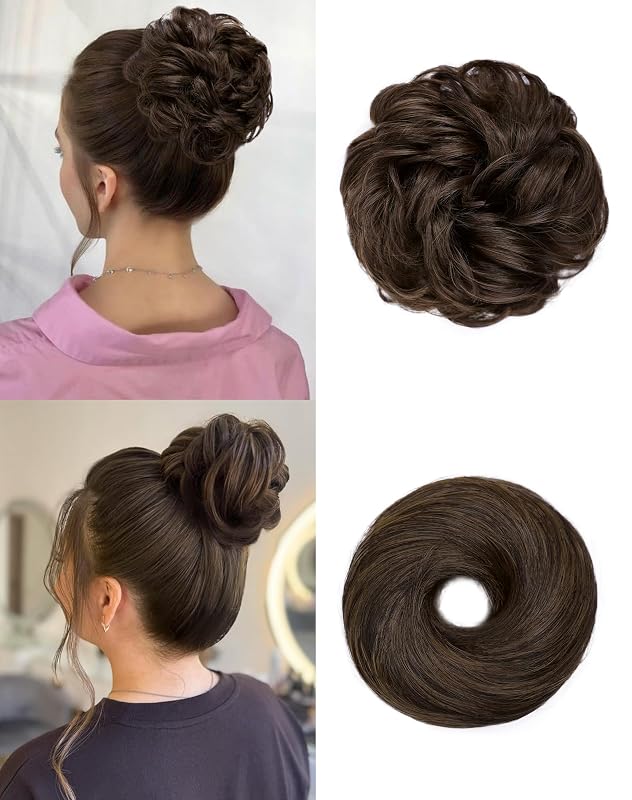 HSLHDI 2PCS Messy Bun Hair Pieces Synthetic Hair Bun Extensions For Women