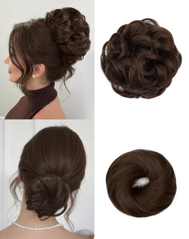 HSLHDI 2PCS Messy Bun Hair Pieces Synthetic Hair Bun Extensions For Women